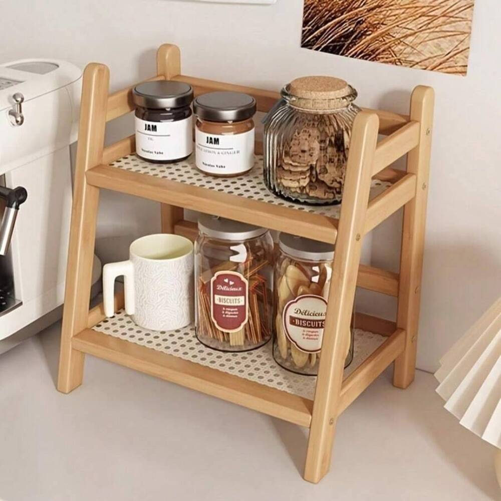 Commercial Kitchen Shelving - 2 Katmanlı Bambu Tezgah Üstü Depolama