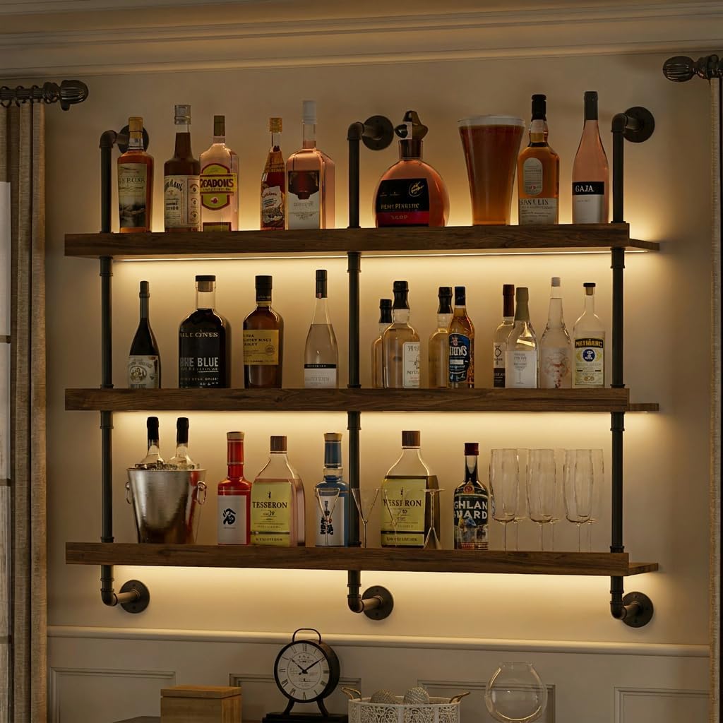 Commercial Kitchen Shelving - Duvara Monte LED Işıklı Üç Katmanlı