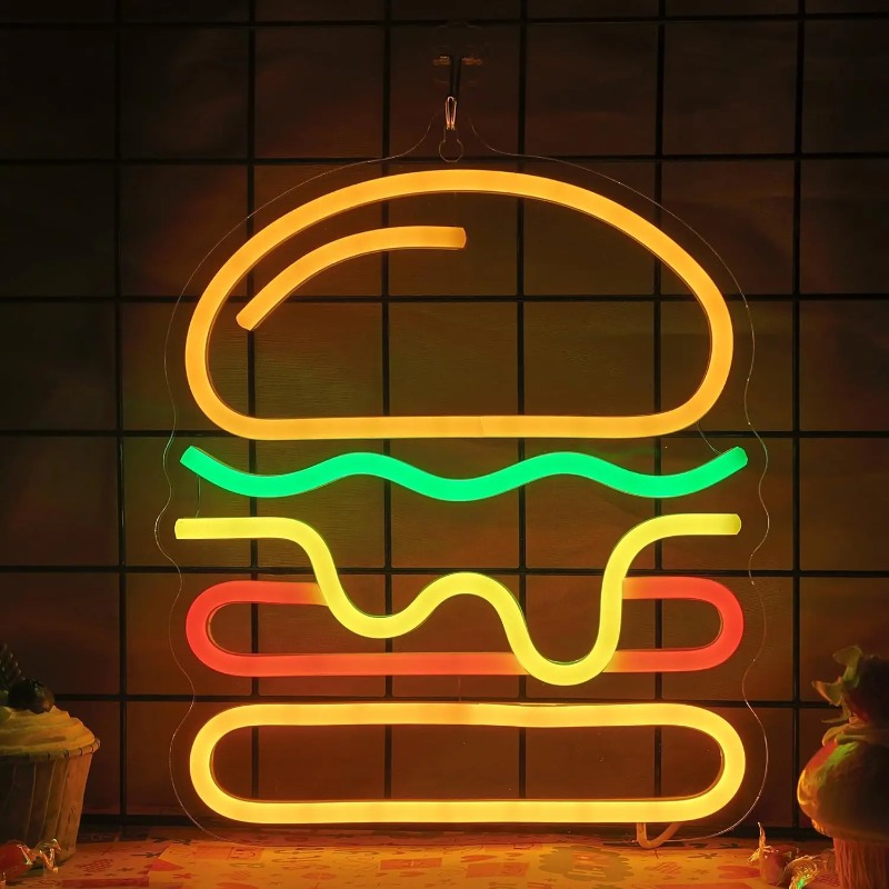 Commercial Kitchen Ideas - Katmanlı Peynirli LED Işıklı Burger Neon